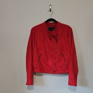 Banana Republic Red Suede Asymmetrical Zip Jacket